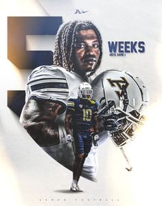 a football player with dreadlocks on his face and in the background he is holding a football helmet