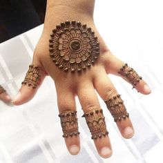 a woman's hand with hennap and rings on her fingers is shown