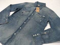 Polo Ralph Lauren Repaired Distressed Stitched Denim Western Cowboy Rodeo Shirt | eBay Distressed Dark Wash Cotton Denim Top, Distressed Cotton Denim Top In Dark Wash, Dark Wash Distressed Denim Cotton Top, Indigo Washed Cotton Denim Top, Distressed Long Sleeve Cotton Denim Top, Long Sleeve Distressed Cotton Denim Top, Cowboy Rodeo, Rodeo Shirts, Western Cowboy