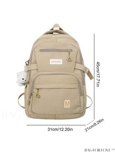 BagForLove - Versatile Letter Pattern School Backpack - Ideal for Everyday Use Product Description Color Khaki Composition 100% Polyamide Bag Size Medium Pattern Type Plain Material Polyamide Type Classic Backpack Size Chart INCH CM Handle Height Strap Length Bag Height Bag Width Bag Length 3.1 inch 35.4 inch 17.7 inch 8.3 inch 12.2 inch Handle Height Strap Length Bag Height Bag Width Bag Length 8 cm 90 cm 45 cm 21 cm 31 cm Details Pictures Similar Products h2 { text-align: center; } /* æ¢è¡ * Portable Everyday Beige Backpack, Beige Large Capacity Backpack For School, Beige School Backpack With Large Capacity, Everyday Khaki Bags For Back To School, Khaki Bags For Students Back To School, Stylish Letters, Classic Backpack, School Backpack, Letter Patterns