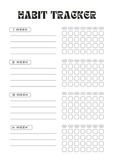 a printable habit tracker is shown in black and white