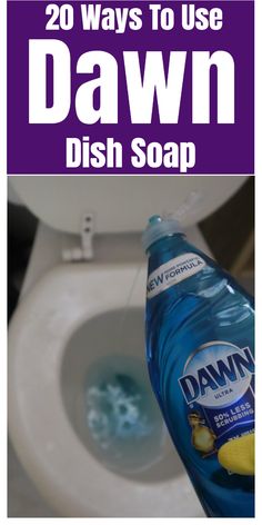 a bottle of dawn dish soap sitting on top of a toilet