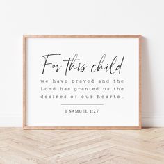 a framed print with the words for this child and an image of a heart on it