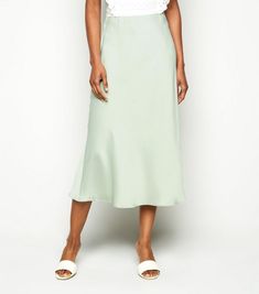 Bias Cut Skirt, Celebrity Names, New Today, Green Satin, Black Satin, Midi Length, Mint Green, New Look, Access Denied