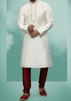 Men's Traditional Party Wear Kurta Pajama - db20615 Traditional Long Sleeve Churidar For Navratri, Embroidered Churidar For Eid, Unstitched Long Sleeve Suit With Embroidered Border For Wedding, Long Sleeve Unstitched Suit With Embroidered Border For Wedding, Unstitched Wedding Suit With Embroidered Border And Long Sleeves, Long Sleeve Art Silk Salwar Kameez With Embroidered Border, Eid Churidar With Chikankari Embroidery In Art Silk, Eid Chikankari Embroidery Churidar In Art Silk, Festive Bollywood Churidar With Embroidered Border