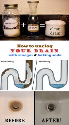 how to unclog your drain with vinegar and baking soda - before and after cleaning