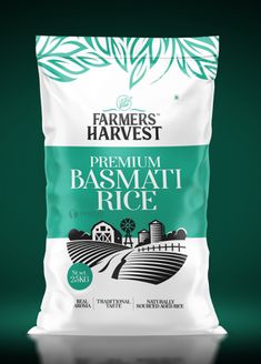 a bag of basmati rice on a green background