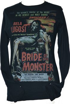 WOMENS FITTED LONG SLEEVE BLACK T SHIRT BELA LUGOSI BRIDE OF THE MONSTER HORROR | eBay White Horror T-shirt For Halloween, Black Horror Graphic Sweatshirt, Horror Themed Cotton T-shirt With Character Print, Bela Lugosi, Halloween Horror Long Sleeve T-shirt, Horror Character Print Cotton T-shirt, Black Tshirt, Sweatshirts, Long Sleeve