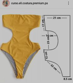 an image of a woman's swimsuit with measurements for the bottom and side