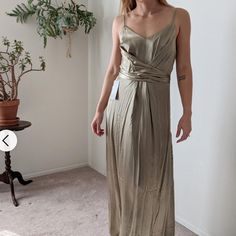 H&M Dress. Beautiful Satin Material. Wraps Around The Back. Never Worn H&m Evening Maxi Dress For Spring, H&m Midi Length Dress For Night Out, H&m Spring Evening Maxi Dress, H&m Midi Dress For Night Out, H&m Summer Wedding Dress, Elegant H&m Wedding Dress, Fitted V-neck Dress By H&m, H&m Midi Length Evening Dresses, Elegant H&m Midi Dress For Party