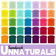 the color chart for sandwitch's unnaturals is shown in different colors