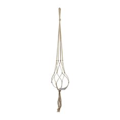 a metal hanging object with a tassel on it's end and two strings attached to the top