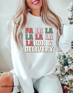 Looking for a cute and comfortable Labor and Delivery Nurse Christmas Sweatshirt?  This trendy L&D nurse or tech sweater is the perfect holiday party apparel for any hardworking medical professional in the L and D Department.  Makes a perfect gift, so order early to ensure delivery before the holidays! Made to order.  Please check current production and shipping times below.     SIZE: ❤ This is a regular unisex sweatshirt.  For women, if you like a relaxed fit, I recommend you order your normal Poodle Sweater, Poodle Mom, Mother Baby Nurse, Cute Christmas Sweater, Preppy Gifts, Retro Christmas Tree, Oversize Shirt, Nurse Christmas, Labor And Delivery