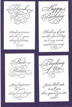 four different types of wedding cards with the words thank you and happy birthday on them