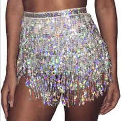 Never Worn Silver Sequin Tassel Skirt Wrap One Size Fits All Tie Wrap Space Cowgirl Costume, Traje Cowgirl, Sequin Fringe Skirt, Rave Skirt, Rave Costume, Belly Dance Skirt, Sparkly Skirt, Glitters Skirt, Hip Scarf