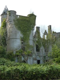 an old castle with ivy growing on it