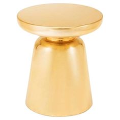 a gold colored stool with a round top on it's legs and one foot in the middle