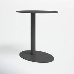 a round table with a black base on a plain white background is shown in this image