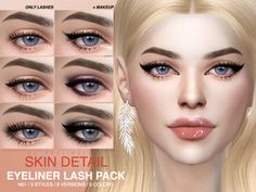 the skin detail eyeliner flash pack includes blue eyes, pink lips and long lashes