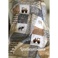 the quilt is made to look like a tractor