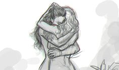 a drawing of two people hugging each other