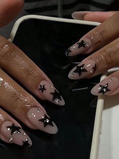 Stars Nails, Star Nail, Nagel Tips, Almond Acrylic Nails, Star Nails, Stick On Nails, Girls Nails, Funky Nails, Chic Nails