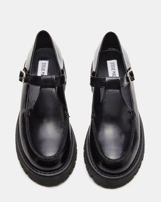 LEONA Black Leather Mary Jane Platform Loafer | Women's Loafers – Steve Madden Steve Madden Mary Janes Outfit, Platform Loafers Outfit, Black Loafers Women's, Loafers With Socks, Mary Jane Platform Shoes, Loafers Outfit, Summer Wardrobe Staples, Work Shoes Women, Business Casual Shoes