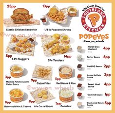 the menu for pope's chicken shack