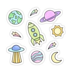 stickers with different types of space and planets on white background stock photo - budget cut outs