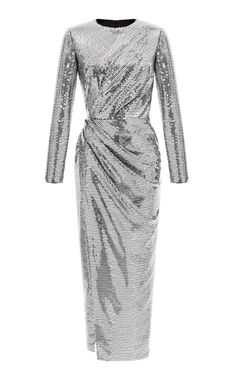 Long Silver Dress, Dresses For Ladies, Cocktail Outfit, Sleeve Gown, Ever Pretty, Long Sleeve Gown, Gala Dresses