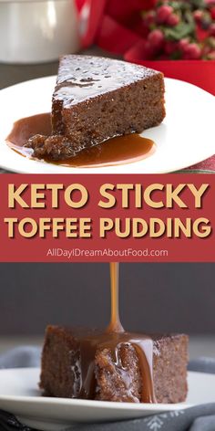 keto sticky toffe pudding on a white plate