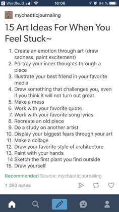 an iphone screen with the text'15 art ideas for when you feel stuck '