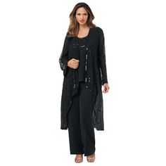 Roaman's Women's Plus Size Three-Piece Beaded Pant Suit Formal Evening Wear Set, Mother Of The Bride Outfit.Made of lightweight georgette, this three-piece ensemble is embellished with beading on the top, jacket and pant. Scoop neck. Wide-leg pants with an elastic waist. Open-front jacket. Jacket: 40" length; Top: 28" length; Pants: 30" inseamPetite Jacket: 40" length; Top: 27" length; Pants: 29" inseamPoly georgetteDry cleanImported . About the brand: Roamans is known for our fashionable plus s Fall Wedding Guest Attire Outdoor Pants Over 60, Wedding Attire Guest Plus Size Pants, Pant Suits For Women Party Plus Size, What To Wear To A Fall Wedding As Guest Over 50 Pants, Pant Suits For Women, Formal Evening Wear, Plus Size Petite, Open Front Jacket, Pant Suit