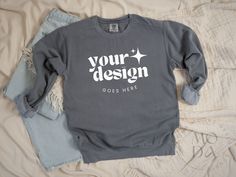 Gray Crew Neck T-shirt With Custom Print, Gray Crew Neck Sweat-resistant T-shirt, Solid Color Soft-washed Sweatshirt With Relaxed Fit, Gray Moisture-wicking Crew Neck Sweatshirt, Professional Cameras, Sweatshirt Collection, Comfort Gray, Canva Tutorial, Sweatshirt Mockup