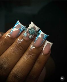 White Gel Polish, Blue And Silver Nails, Acrylic Nail Set, Blue Acrylic Nails, Stylish Nails Designs