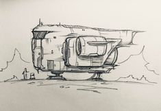 a drawing of a camper trailer parked on the side of a road