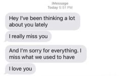 two texts that say they've been thinking about you lately and i'm sorry for everything i miss what we used to have