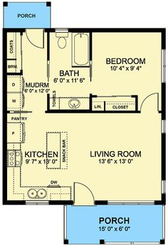 a floor plan for a small house with two bedroom and an attached living room area