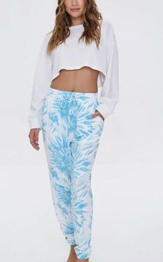 ~~~THIS IS A WONDERFUL    AUTHENTIC FOREVER 21 Tie-dye knit jogger pants  in new with tags condition Teen Sleeping, Pajama Lounge, Pants Blue, Cozy Knit, Sweat Pants, Cozy Knits, Jogger Pants, Forever 21, Blue White