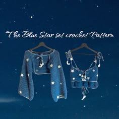 the blue star set crochet pattern has stars on it and is attached to a hanger