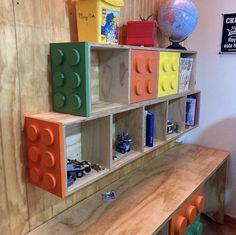 the shelves are made out of lego blocks