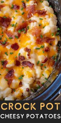 These Crockpot Cheesy Potatoes require a few basic ingredients and no prep! Simply dump the ingredients for these cheesy potatoes in a slow cooker, mix and forget it! This is the best side dish recipe! Crockpot Cheesy Potatoes, Potato Side Dishes Easy, Crockpot Side Dishes, Best Side Dish, Crockpot Dishes