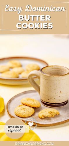 two plates with cookies on them and the words easy donutian butter cookies in front