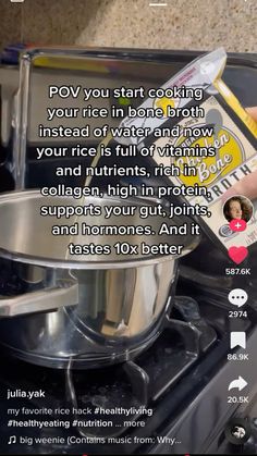 someone is cooking on the stove with an instagram message about their love for food