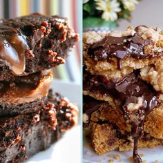 there are two pictures one is chocolate and the other has cookies on top of it