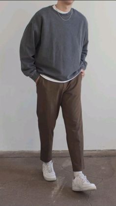 Nice Style For Men, Collared Shirt And Sweater Outfit Men, Neutral Guy Outfit, Modern Guy Outfits, Men Style Outfits Formal, Mens Outfits Minimalist, Men Outfit Minimalist, Minimalist Style Outfits Men, Mens Clothing Styles Aesthetic Vintage