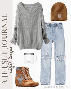 Gen X Outfit Ideas, Asheville Outfits Spring, Curvy Mom Outfits Casual, Full Outfits For Women, Carhartt Women Outfits, Influencer Outfit Ideas, Gray Sweater Outfit, Wantable Outfits, Casual Outfits Winter