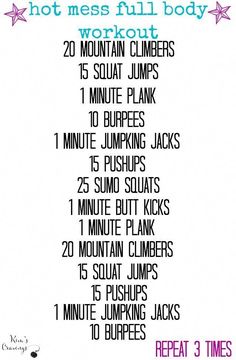 the 25 minute full body workout plan is shown in pink and blue with stars on it