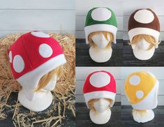 This mushroom hats is made of fleece and felt. ⫸ Perfect for: fans, cold weather, costumes, or conventions. Very warm! ⫸ Size: Fits anyone age 5+, one size fits most. Circumference about 24-25 in. ⫸ Care instructions: I recommend hand wash but should be fine in machine wash cold. Mushroom Hats, Weather Costumes, Mushroom Hat, Hat Patterns To Sew, Fleece Hat, Hat Patterns, Hat Pattern, Mario Bros, Designs To Draw