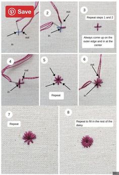 instructions to crochet a flower on the side of a piece of fabric